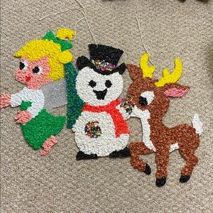 Set of 3 Melted Popcorn Christmas Reindeer, Snowman, Pixy decoration